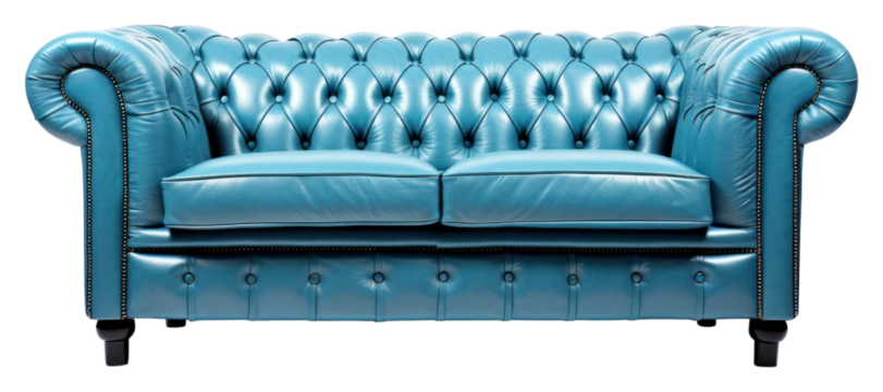 PNG Leather sofa furniture armchair blue.
