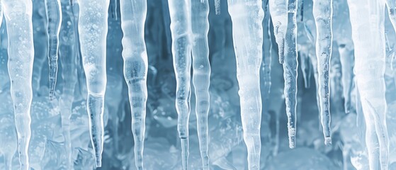 Panoramic close-up, high detail scan of delicate icicles texture, Generative AI