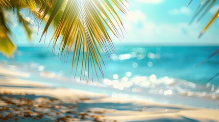 Tropical Paradise: Palm Fronds and Sun-Kissed Beach