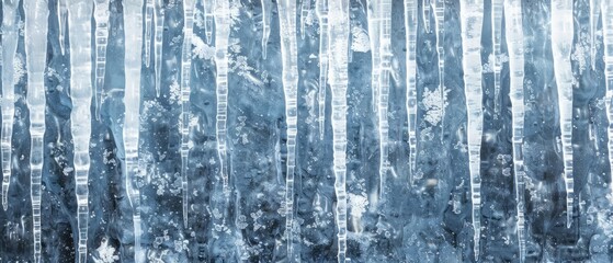 Panoramic close-up, high detail scan of glistening icicles texture, Generative AI 