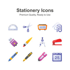 Well designed stationery icons set in editable style
