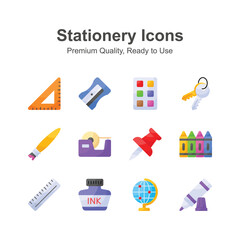 A premium set of stationery icons, ideal for representing writing, drawing, and office supplies