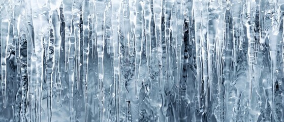 Panoramic close-up, high detail scan of jagged icicles texture, Generative AI