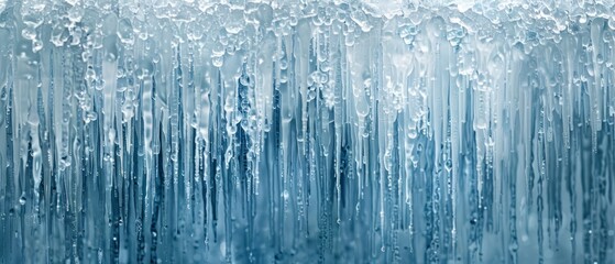 Panoramic close-up, high detail scan of shimmering icicles texture, Generative AI