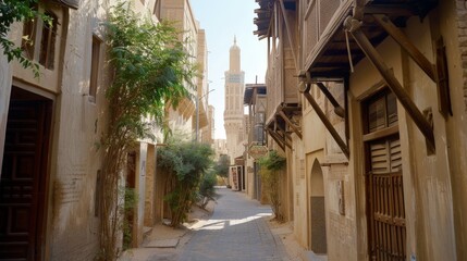 Obraz premium The cultural richness of the Al Fahidi Historic District, with its narrow alleys and wind-tower houses