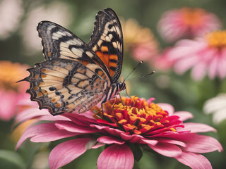 Obraz premium Butterfly on Zinnia Blooms