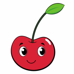 Red apple vector illustration, red apple with cherry,  cherry vector art, red apple with cherry silhouette

