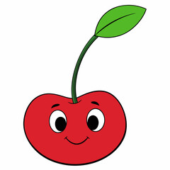 Red apple vector illustration, red apple with cherry,  cherry vector art, red apple with cherry silhouette
