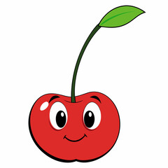 Red apple vector illustration, red apple with cherry,  cherry vector art, red apple with cherry silhouette
