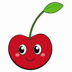 Red apple vector illustration, red apple with cherry,  cherry vector art, red apple with cherry silhouette
