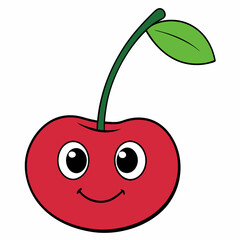 Red apple vector illustration, red apple with cherry,  cherry vector art, red apple with cherry silhouette
