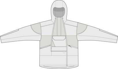 Heavyweight Ski Jacket Technical Fashion Illustration Front and Back Views Mock-up Template for Outerwear Design and Parka Tech Packs © 212069668