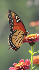 Fototapeta premium Butterfly on Zinnia Blooms