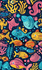 Naklejka premium cartoon 2d illustrator doodle pattern, cute pattern in graphic seamless pattern
