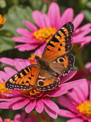Naklejka premium Butterfly on Zinnia Blooms