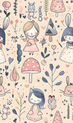 cartoon 2d illustrator doodle pattern, cute pattern in graphic seamless pattern
