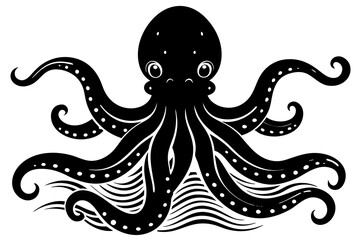 Octopus in the water silhouette vector art illustration 