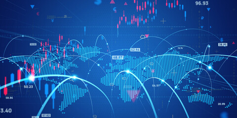 Global Financial Market concept. Wide angle visual for banners or advertisements.