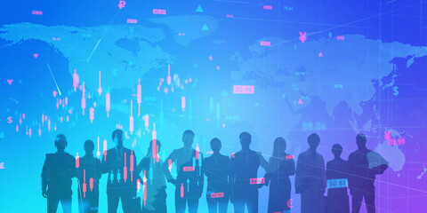 Global Financial Market and multinational people concept. Wide angle visual for banners or...