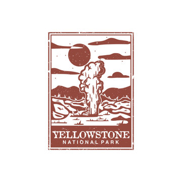 yellowstone national park vector illustration in stamp style.