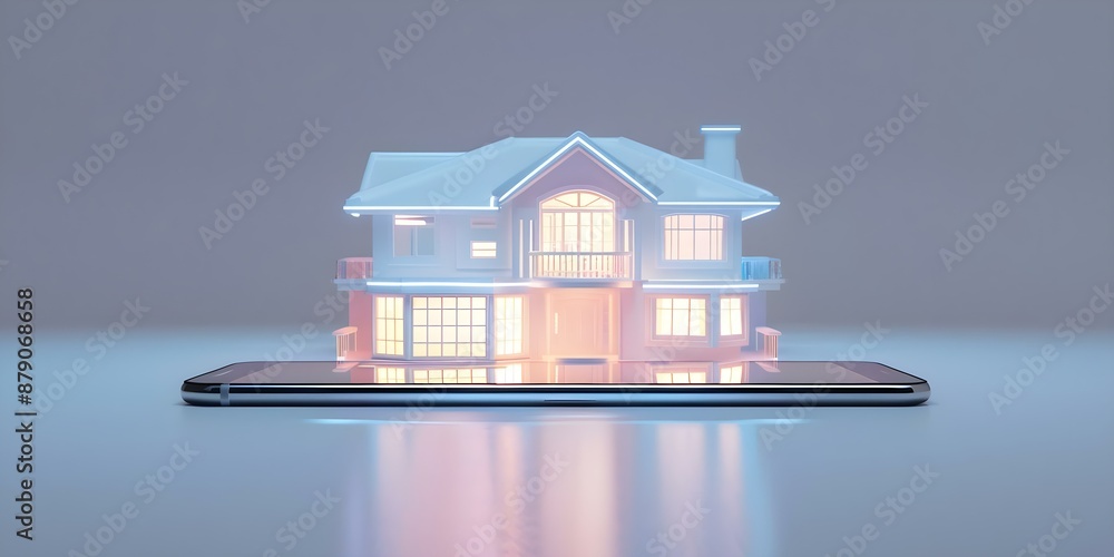 Poster wireless smartphone control for smart home iot security system. concept smartphone control, wireless