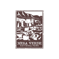 Mesa Verde national park vector illustration in stamp style.