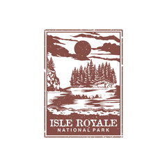 Isle Royale national park vector illustration in stamp style.