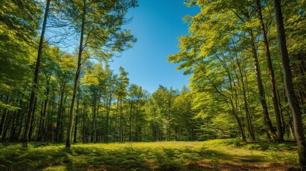 Fototapeta premium Green Forest With Sunlight.