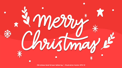 Merry Christmas brush calligraphy, Handwritten ink lettering, handwriting on red background, Flat Modern design ,Vector illustration EPS 10