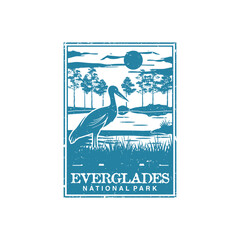 Everglades national park vector illustration in stamp style.