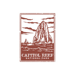 Capitol Reef national park vector illustration in stamp style.