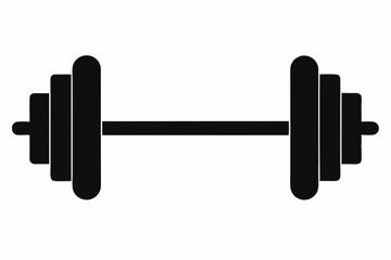 Simple black silhouette dumbbell icon with minimalist flat design for fitness, gym, exercise, weightlifting, and strength training, isolated on white background