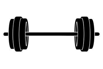 Simple black silhouette dumbbell icon with minimalist flat design for fitness, gym, exercise, weightlifting, and strength training, isolated on white background