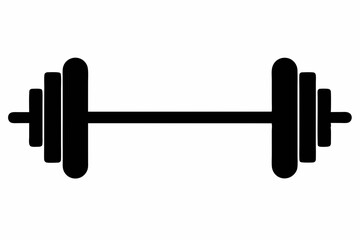 Simple black silhouette dumbbell icon with minimalist flat design for fitness, gym, exercise, weightlifting, and strength training, isolated on white background