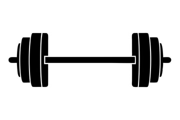 Simple black silhouette dumbbell icon with minimalist flat design for fitness, gym, exercise, weightlifting, and strength training, isolated on white background
