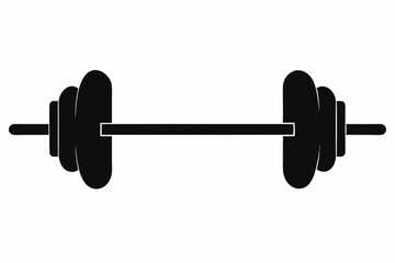 Simple black silhouette dumbbell icon with minimalist flat design for fitness, gym, exercise, weightlifting, and strength training, isolated on white background