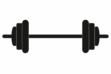 Simple black silhouette dumbbell icon with minimalist flat design for fitness, gym, exercise, weightlifting, and strength training, isolated on white background