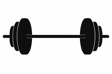 Simple black silhouette dumbbell icon with minimalist flat design for fitness, gym, exercise, weightlifting, and strength training, isolated on white background