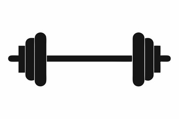 Simple black silhouette dumbbell icon with minimalist flat design for fitness, gym, exercise, weightlifting, and strength training, isolated on white background
