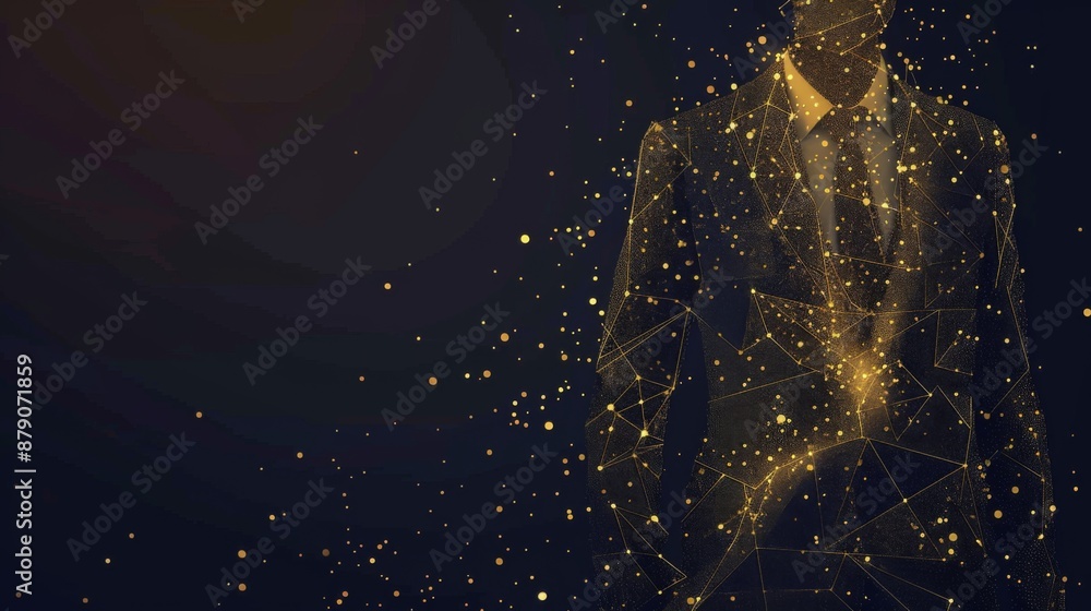 Aufkleber an elegant business backdrop featuring ticking and pulsating lines and dots in a shining gold hologr