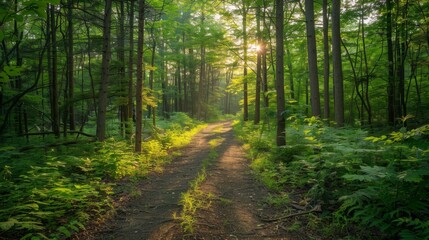 Obraz premium Sunlit Forest Path.