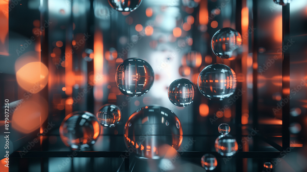 Poster modern 3d tech wallpaper using abstract glass shapes and binary codes, technology background busines