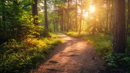 Fototapeta premium Sunlit Forest Path.