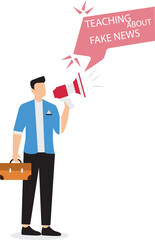 Fake news or misleading information from social media that creates misunderstandings, masked businessman using megaphone conveying fake news or hoax vector illustration, spreading fake news or hoax