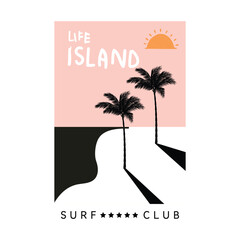 Vector illustration style vintage surfing theme badge design. For t-shirt prints  posters  stickers and other uses.