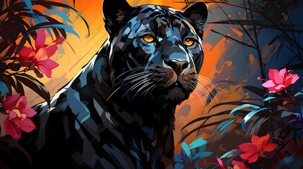 Black Panther in Tropical Forest Illustration