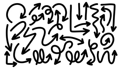 Set arrows pointing in different directions handwritten calligraphy isolated on white background , Flat Modern design, illustration Vector EPS 10