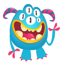 Cartoon cute monster with funny excited face expression waving hands . Vector illustration isolated on white. Halloween design