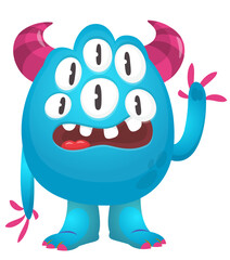 Cartoon cute monster with funny excited face expression waving hands . Vector illustration isolated on white. Halloween design