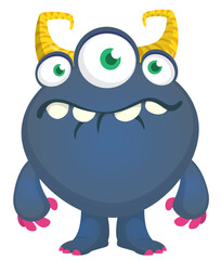 Cartoon cute monster with funny excited face expression waving hands . Vector illustration isolated on white. Halloween design